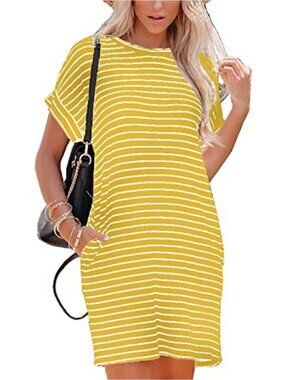 Women's Loose Summer Casual T-Shirt Dress with Pockets Short Sleeve Crewneck